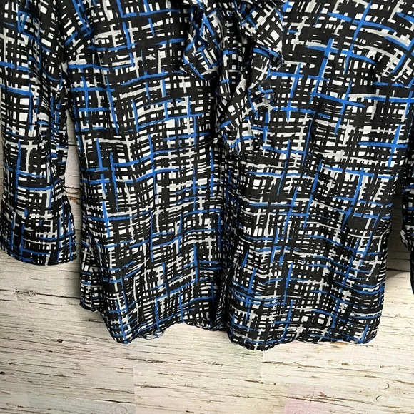 Ella moss black blue ruffle top blouse  career shirt size medium - Picture 4 of 9